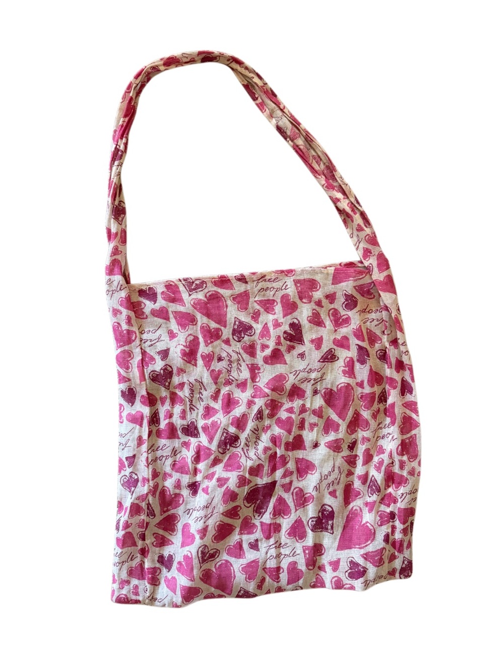 Free people Pink Heart Print Shoulder Bag tote shopping recycled limited edition